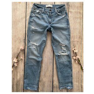 B1 — ABERCROMBIE & FITCH blue high rise destroyed girlfriend denim jeans 2R